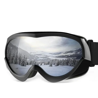 Obrázek OutdoorMaster Dětské lyžařské brýle Sněhové kompatibilní s přilbou pro chlapce a dívky se 100% UV ochranou (černý rám + VLT 10 % šedá čočka REVO stříbrnou)