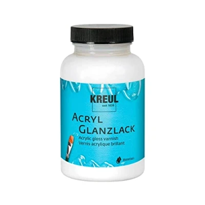 Obrázek KREUL 79413 Akrylový lesklý lak na vodní bázi, sklo 275 ml, lesklé transparentní, ochranný a krycí pro prosušené nátěry, podmíněně odolný proti povětrnostním vlivům, vůči slinám