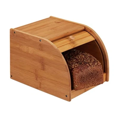 Obrázek Relaxdays Krabička na chléb bambus, rolovací přední klapka, odolné vůči vůni, chlebník, v x š h: 18 20 27 cm, přírodní