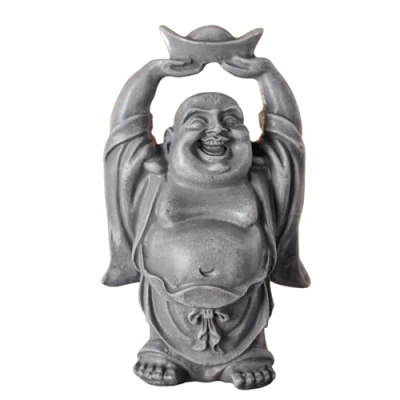 Obrázek socha Laughing Buddha Zen a Feng Shui dekorační soška přináší uklidňující uvolňující atmosféru do vašeho domova talisman pro štěstí barva šedá výška: 12 cm Zen&#039;Light