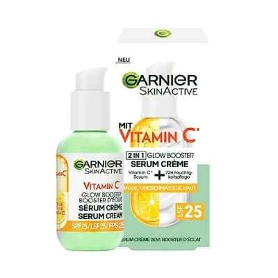 Obrázek Garnier Sérový krém proti unavené pokožce a tmavým skvrnám, denní péče 2v1 pro větší lesk stejnoměrnou pleť, s vitaminem C, Skin Active, 50 ml