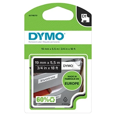 Obrázek DYMO Originální vysoce výkonná páska na etikety D1 černá bílé 19 mm x 5,5 m permanentně přilnavá polyesterová pro popisovací přístroj LabelManager
