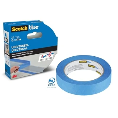 Obrázek ScotchBlue Prémiová malířská krepová páska univerzální, 24 mm x 41 m Scotch lepicí pro malování a dekoraci k malování, lakování, renovaci páska/krepová 70 % PEFC
