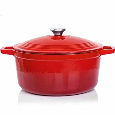 Obrázek VeoHome litinový hrnec 6l pekáč, červený na dušení pečení vaření vaření, dušené nebo pečené pokrmy, dušené, chleba Dutch Ovenvhodný do