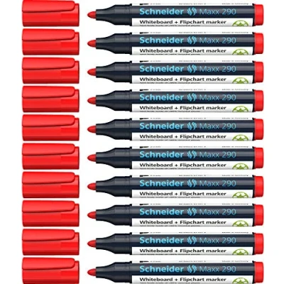 Obrázek Schneider Maxx 290 zvýrazňovač (pro bílé tabule a flipcharty, tloušťka linky: 2 3 mm) balení 10 ks červené