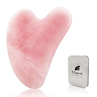 Obrázek Flagest Gua Sha ošetření obličeje s růženínem, ve tvaru srdce, Guasha Board, masážní nástroj proti vráskám stírání Heart Shape Jade Trigger Point Treatment on Face