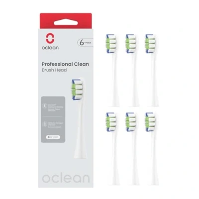 Obrázek Oclean Hlavice kartáčku Professional clean 6 pack, bílá hlava zubního se štětinami DuPont pro elektrický zubní kartáček , náhradní kartáčky W Shape vhodné sonické
