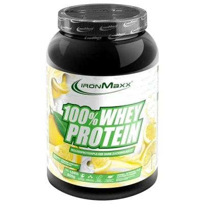Obrázek IronMaxx 100% Whey Protein prášek citronový jogurt 900 g dóza redukovaný cukr, ve vodě rozpustný proteinový ze syrovátkového proteinu mnoho různých příchutí