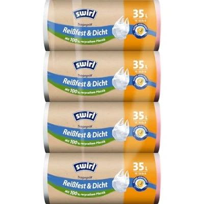 Obrázek Swirl Odolná proti roztržení a těsná rukojeť Pytel na odpadky 35 l (4 x 15 sáčků), pytle odolné odkapávání, s praktickým držadlem