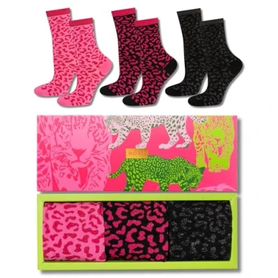 Obrázek soxo Leopard ponožky dámské zvířecí vzor dárky pro ženy veselý dárek pestré Animalprint Box 35 40, Růžová 3 páry