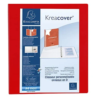 Obrázek Exacompta Kroužkový pořadač Kreacover 51843RE z pevného PP, 4 kroužky, záda 64 mm, DIN A4+, 1 kus, červená