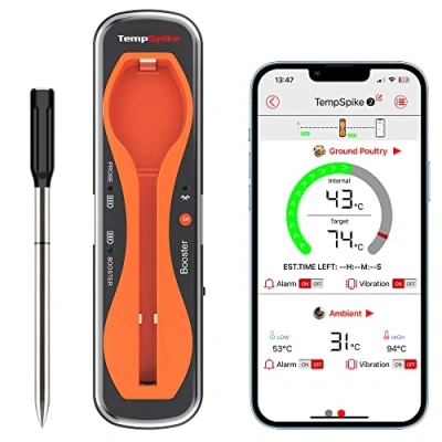 Obrázek ThermoPro TempSpike Fleischthermometer Kabellos 150m Bluetooth Grillthermometer IP67 Meat Thermometer Bratenthermometer für Backofen Grill Smoker Rotisserie Airfryer Sicher im Geschirrspüler