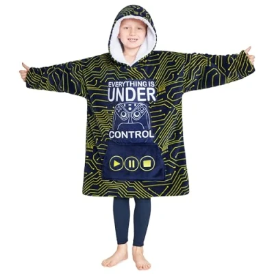 Obrázek CityComfort Deka Hoodie dětský fleece nadměrná velikost svetr s kapucí chlapecký, námořnická modrá / žlutá