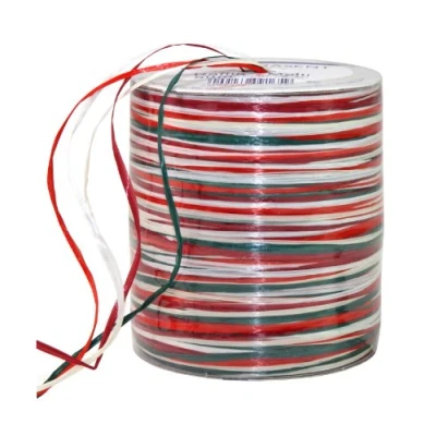 Obrázek PRÄSENT C. E. Pattberg Raffia Multicolour Bastband červeno zelená bílá, 50 m dárková stuha k zabalení, 5 pramenů pro kutilství na dárky, příslušenství dekorování a tvoření
