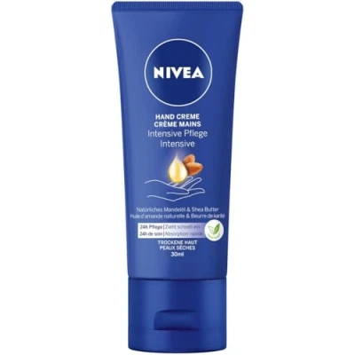 Obrázek NIVEA intenzivní pečující krém na ruce Mini (30 ml), bohatý pleťový s mandlovým olejem pro vlhkost, péče o jedinečnou vůní