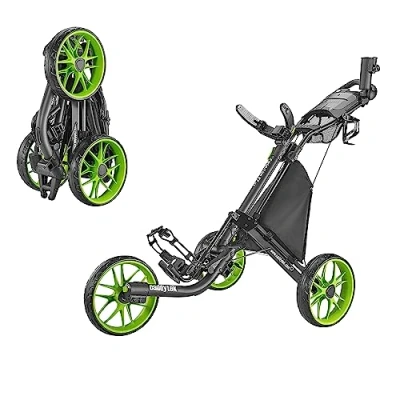 Obrázek CaddyTek EZ Tour Quickfold Deluxe 3kolový golfový vozík Golfcaddy kompletní s chladicí taškou model 2020 (černo zelený)