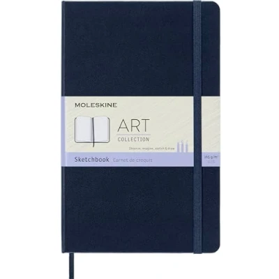 Obrázek Moleskine 13 x 21 cm Velká umělecká kolekce skicák kreslicí blok poznámkový album s tvrdým obalem a elastickým uzávěrem, papír vhodný pro tužky, tužky pastelky, 88 stran, modrý