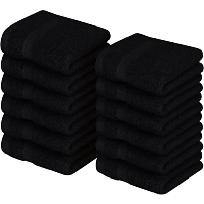 Obrázek Utopia Towels Balení 12 žínek s poutky k zavěšení 30 x cm, ze 100% bavlny, měkké a savé žínky pro čištění obličeje (černé)