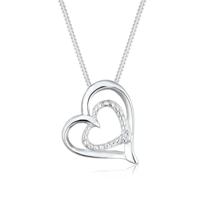 Obrázek Náhrdelník Elli Dámský Srdce důkaz lásky s diamantem (0,015 ct.) ze sterlingového stříbra 925, Fazetový brus, Diamant
