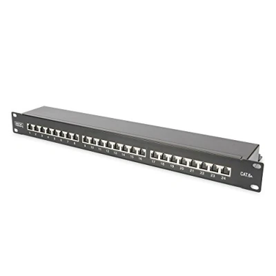 Obrázek DIGITUS Patchpanel 19 palců Cat 6A 24 porty RJ45 postroj LSA Patch Feld Rack Montage 1HE černý