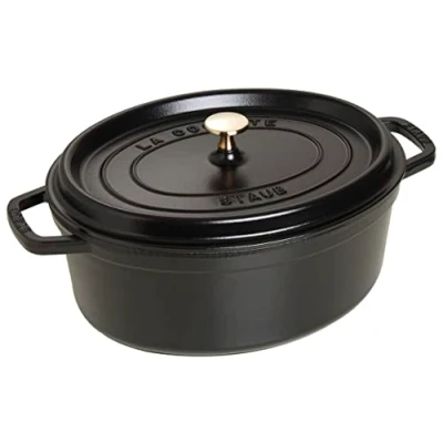 Obrázek Cocottes/oválný pekáč s víkem Staub (4,25 l, vhodný pro indukci, smaltovaný vnitřní povrch hrnce v matné černé), černá, 41 cm