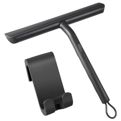 Obrázek Vinabo stěrka do sprchy, netlačící čisticí sprchy černá na skleněné dveře, sprchová silikon se stojánkem 21 cm, koupelny, zrcadla, čištění skla, dlaždice