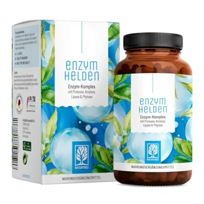 Obrázek NATURTREU® Trávicí enzymy (digestivní enzymy) enzymové hrdiny: Enzymový komplex s proteázou, α amylázou a lipázou 120 veganských kapslí vyrobeno v Německu laboratorně testováno