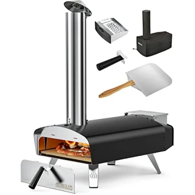 Obrázek Mimiuo Peletová pec na pizzu, venkovní pizzu s 33 x cm kamenem a 36,5 33,5 pizza miska zahradu, pelety, oven