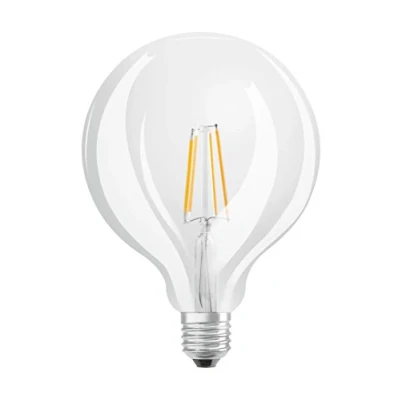 Obrázek Osram LED Star+ GlowDim Classic Globe, ve tvaru koule s paticí E27, nahrazuje 60 W, styl vlákna čirá, teplá bílá 2700 kelvinů do 2000 kelvinů, balení 4 ks