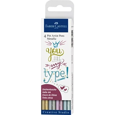 Obrázek FABER CASTELL 167304 Tušové pero Pitt Artist Pen Metallic, pouzdro na 4 ks