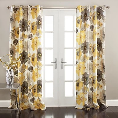 Obrázek Lush Decor Leah Thermoöse mit Blumenmuster, Polyester, Gelb und Grau, 52&quot; W x 84&quot; L (Pack of 1)