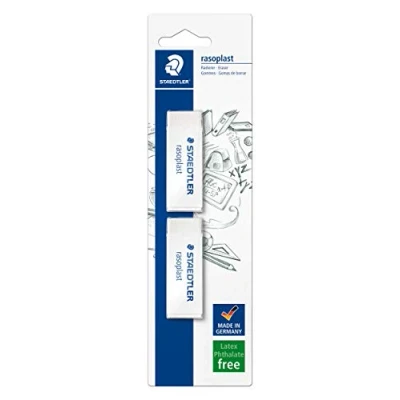 Obrázek STAEDTLER 526 B2BK2D guma bez latexu, 65 x 13 23 mm, 2 kusy na blistru, bílá