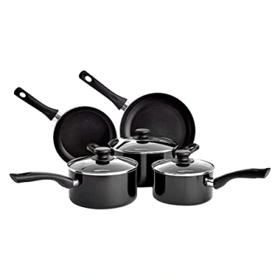 Obrázek Amazon Basics 5dílná sada nádobí na vaření s nepřilnavým povrchem vhodné pro indukci, víkem, černá
