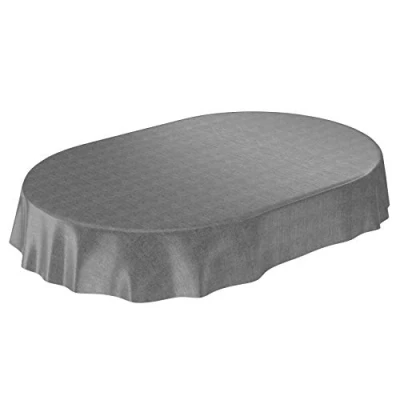Obrázek ANRO Wachstuchtischdecke Wachstuch Wachstischdecke Tischdecke Wachstuchdecke Anthrazit Leinenoptik Oval 180x140cm