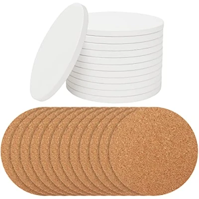 Obrázek Belle Vous Kulaté bílé keramické tácky (12 ks) 10,2 cm neglazované na kachličky polotovary a korkové podtácky pod hrnce, sklenice, šálky, malování, akrylový odlitek, alkoholový inkoust