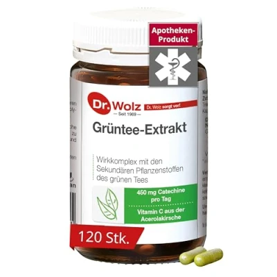 Obrázek Extrakt ze zeleného čaje Dr. Wolz, 450 mg Catechine čaje, s přírodním vitamínem C z třešně Acerola, 120 kapslí