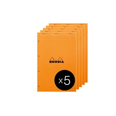 Obrázek Rhodia 119660C balení s 5 poznámkovými bloky sešité č. 119, DIN A4+, 80 listů žlutě linkované okrajem perforované, g, oranžový, 1