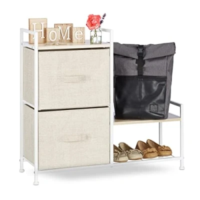 Obrázek Relaxdays Regálový systém, 2 látkové zásuvky, univerzální zásuvkový box, kov a dřevo, V x Š H: 76 84 29 cm, béžový, design G
