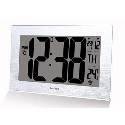Obrázek Technoline malé WS8019 a moderní nástěnné hodiny, rádiové, kartáčovaný stříbrný vzhled, velikost: 212 x 140 32 mm