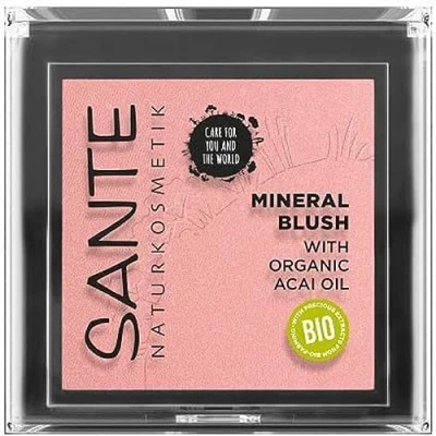 Obrázek SANTE Naturkosmetik Mineral Blush 01 Mellow Peach, přírodní tvářenka s hedvábně měkkou texturou, propůjčuje přirozenou svěžest a zářivé barevné akcenty, hodnotným bio acai olejem, veganský, 5 g