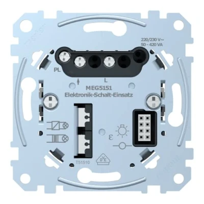 Obrázek Schneider Electric Merten MEG5151 0000 vestavná elektronika spínač vložka 1násobný 50 420 VA, pro odporové nebo indukční zatížení, jako jsou žárovky a NV halogenové osvětlení s konvenčním trafem
