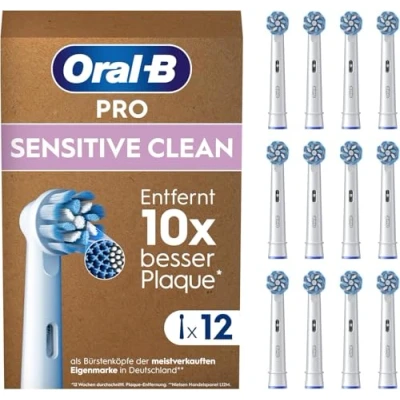 Obrázek Oral B Náhradní kartáčky pro Sensitive Clean elektrický zubní kartáček, štětiny ve tvaru X, originální nástavec zubního kartáčku v Německu, balení s možností poštovní schránky, 12 kusů