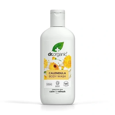 Obrázek Dr Organic měsíček na mytí těla, sprchový gel, citlivý, přírodní, veganský, bez pokusů zvířatech, parabenů a SLS, recyklovatelný &amp; recyklovaný z plastu vázaného v moři, certifikovaný, bio 250