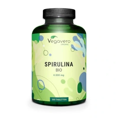 Obrázek Spirulina BIO 4000 mg Nejvyšší dávka každé tablety laboratorně testováno Vegan &amp; bez přísad 3,9% fykocyanin 300 Německá výroba Vegavero®