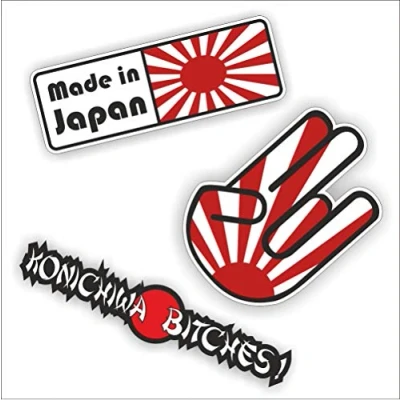 Obrázek Folien Zentrum Sada 3 nálepek Made in Japan 15x5cm Hand 9x13cm Konichiwa 17,5 x 3,5 cm kvalitní nálepka auto Tuning OEM &amp; JDM na Veselé výroky pro Stickerbomb