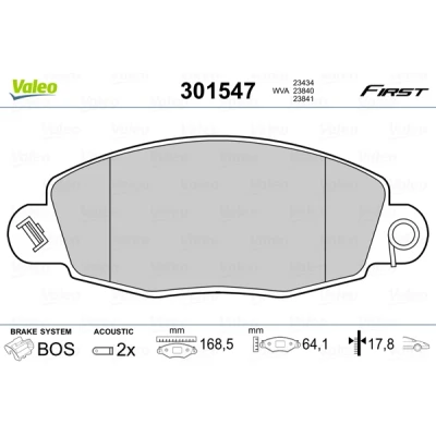 Obrázek Sada brzdových destiček, kotoučová brzda VALEO 301547