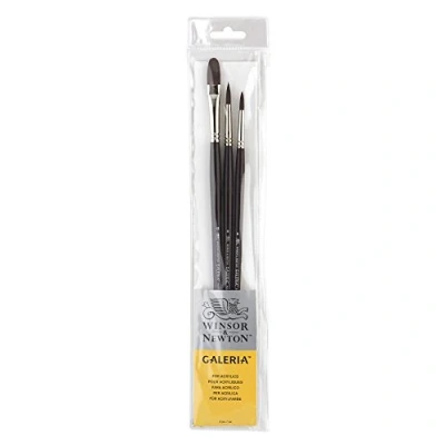 Obrázek Winsor &amp; Newton sada akrylových štětců Galeria 5790604, ze syntetických vláken, ideální kontrola pro silnější nanášení barev, 3 s krátkou rukojetí kulatý štětec č. 6 a 8, plstěný