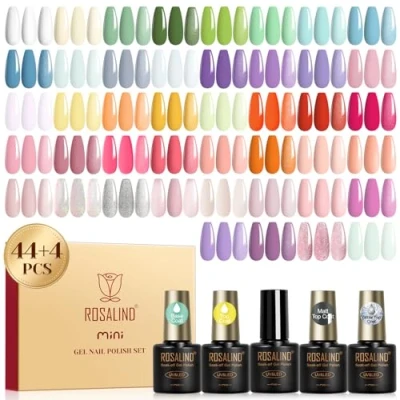 Obrázek ROSALIND Sada UV laků na nehty, 48 kusů gelových pastelové, bílé, žluté, zelené, modré, barevné gelové Soak Off Mini gelový lak fialový, růžový, oranžový, jaro,