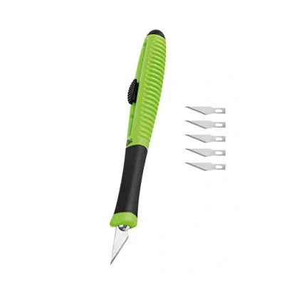 Obrázek Wedo 7862599 skalpel Pocket Comfortline (s posuvnou mechanikou, měkkou rukojetí včetně 5 náhradních čepelí) jablkově zelená/černá