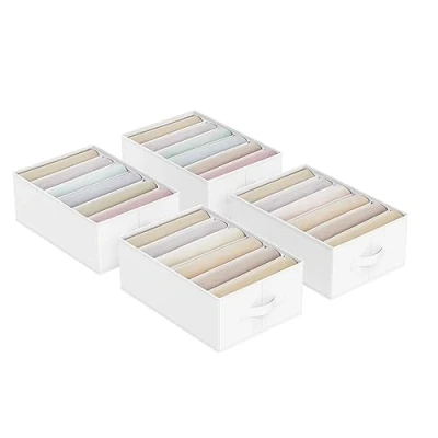 Obrázek SONGMICS Organizér do šatní skříně, sada 6 přihrádek, úložný box systém organizování zásuvek, skládací úložné boxy, 42 x 30 17 cm, na kalhoty, oblečení, mrakově bílá RUS009W03
